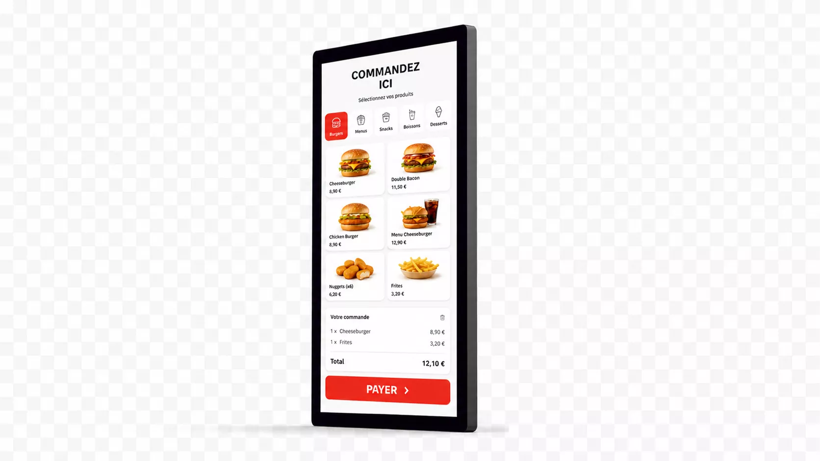 Victronix large-format HMI display for self-service ordering and payment equipment