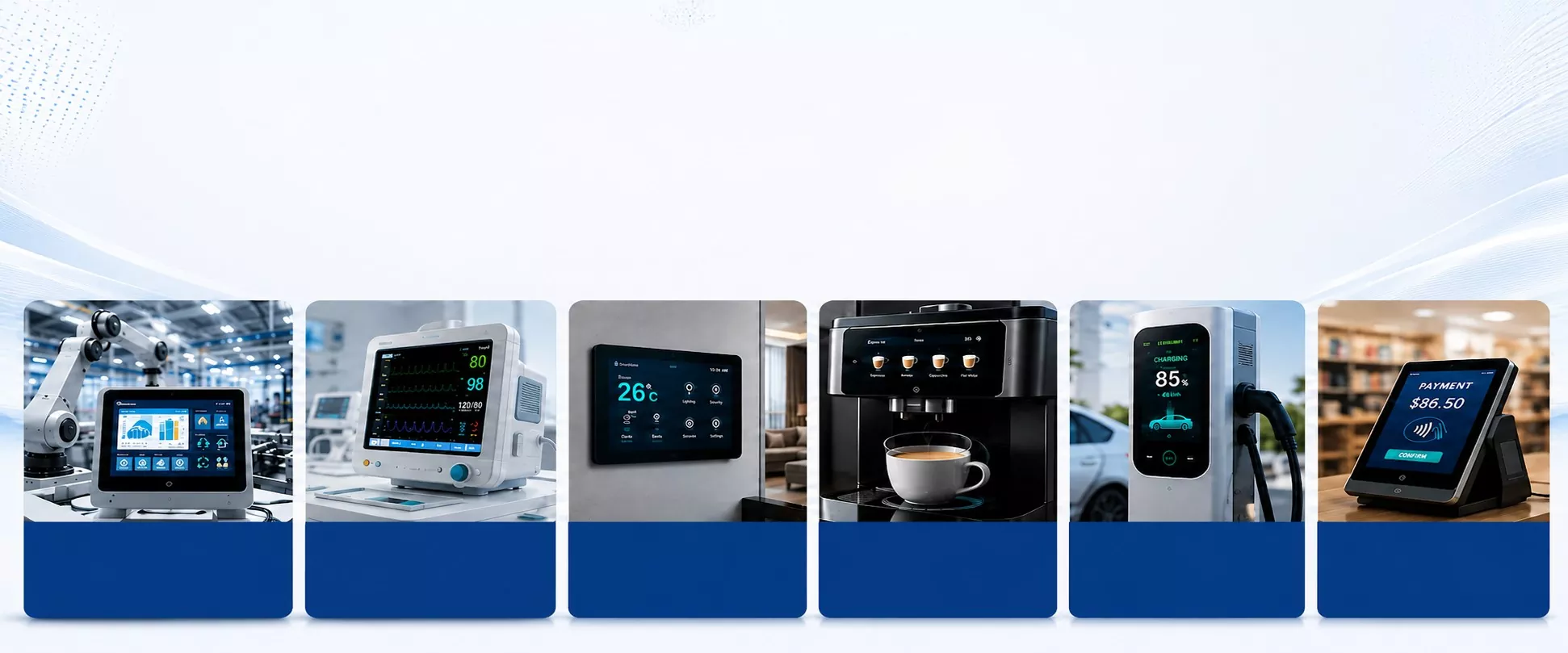 Display applications in industrial automation medical equipment smart home coffee machines EV charging and POS terminals