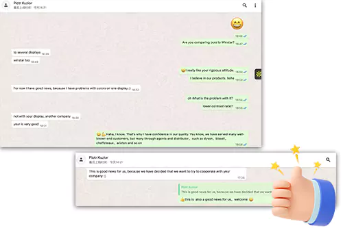 Customer feedback after comparing 3.5 inch TFT display samples