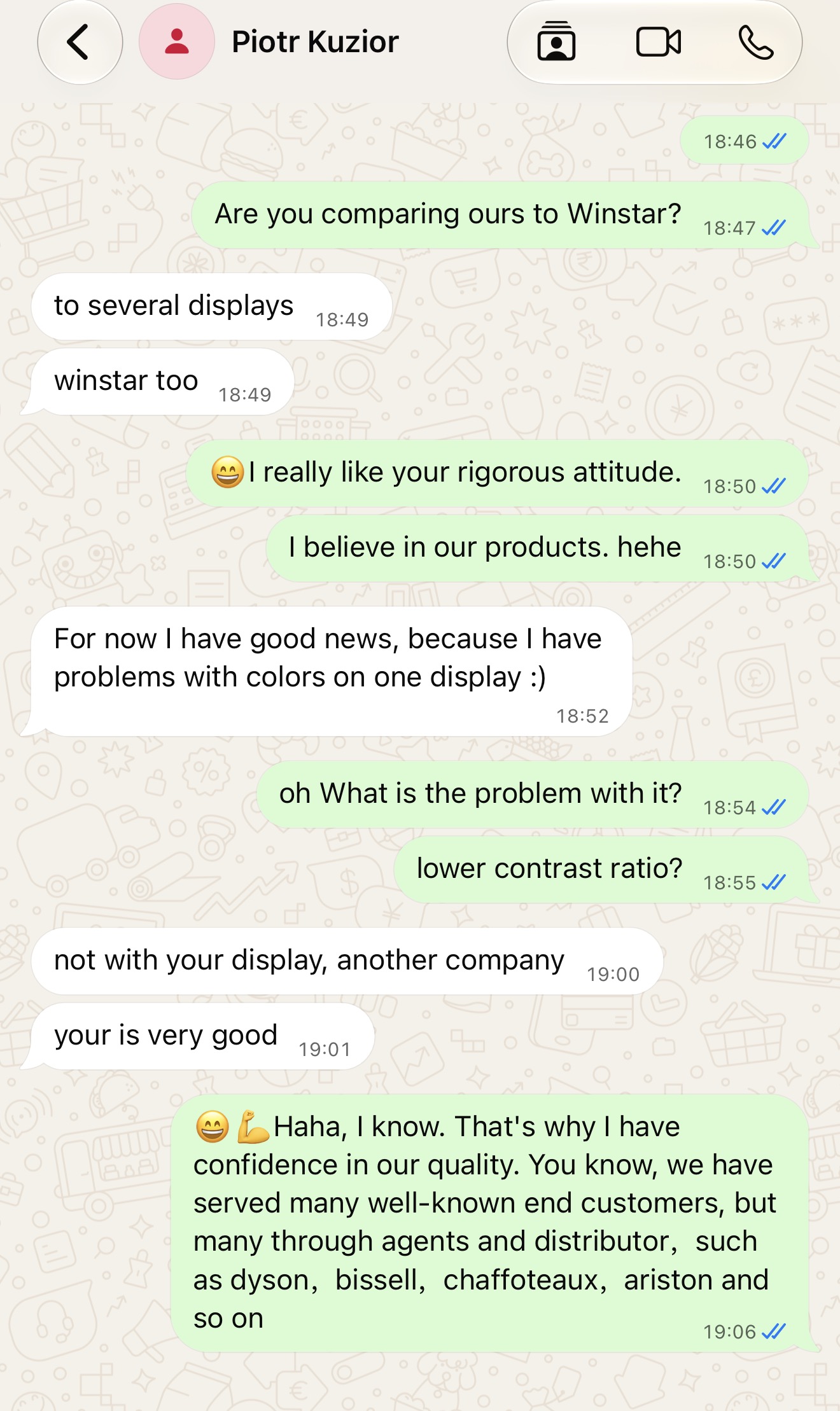 Customer feedback after comparing 3.5 inch TFT display samples